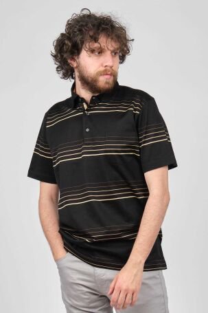 Arslanlı Erkek Çizgili Cep Detaylı Polo Yaka T-Shirt 07601130 Siyah - 1