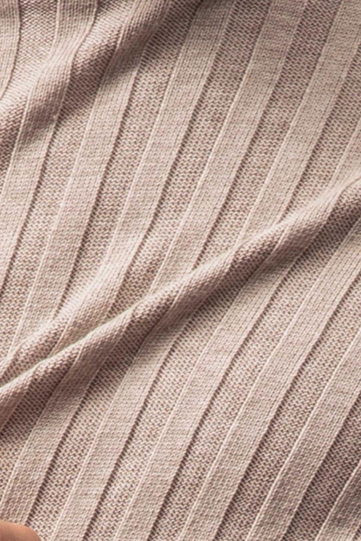 Ateş Triko Erkek Balıkçı Yaka Slim Fit Fitilli Triko Kazak 6091288 Bej - 4