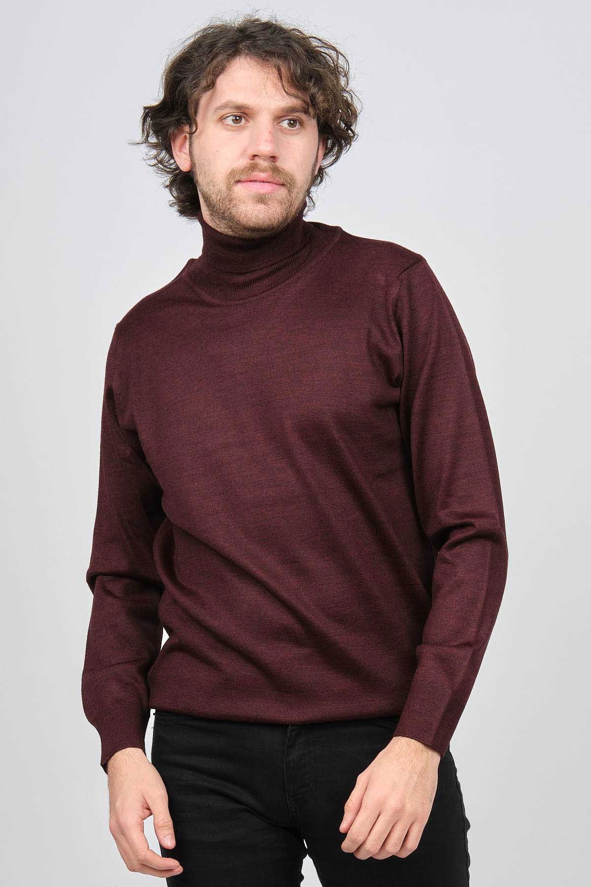 Ateş Triko Erkek Balıkçı Yaka Yün Kazak 6090008 Bordo - 1
