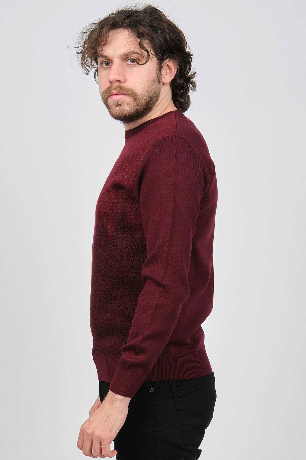 Ateş Triko Erkek Bisiklet Yaka Desenli Kazak 6091805 Bordo - 4