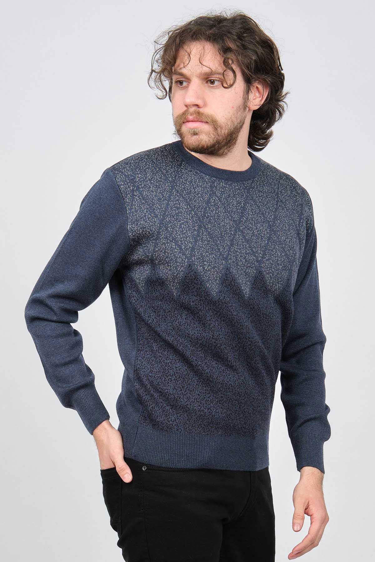 Ateş Triko Erkek Bisiklet Yaka Desenli Kazak 6091805 Indigo - 3