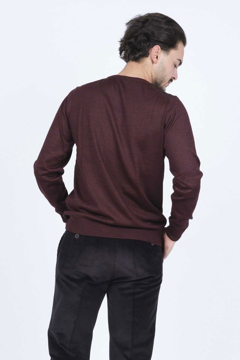 Ateş Triko Erkek Bisiklet Yaka Desenli Yün Kazak 6092255 Bordo - 5