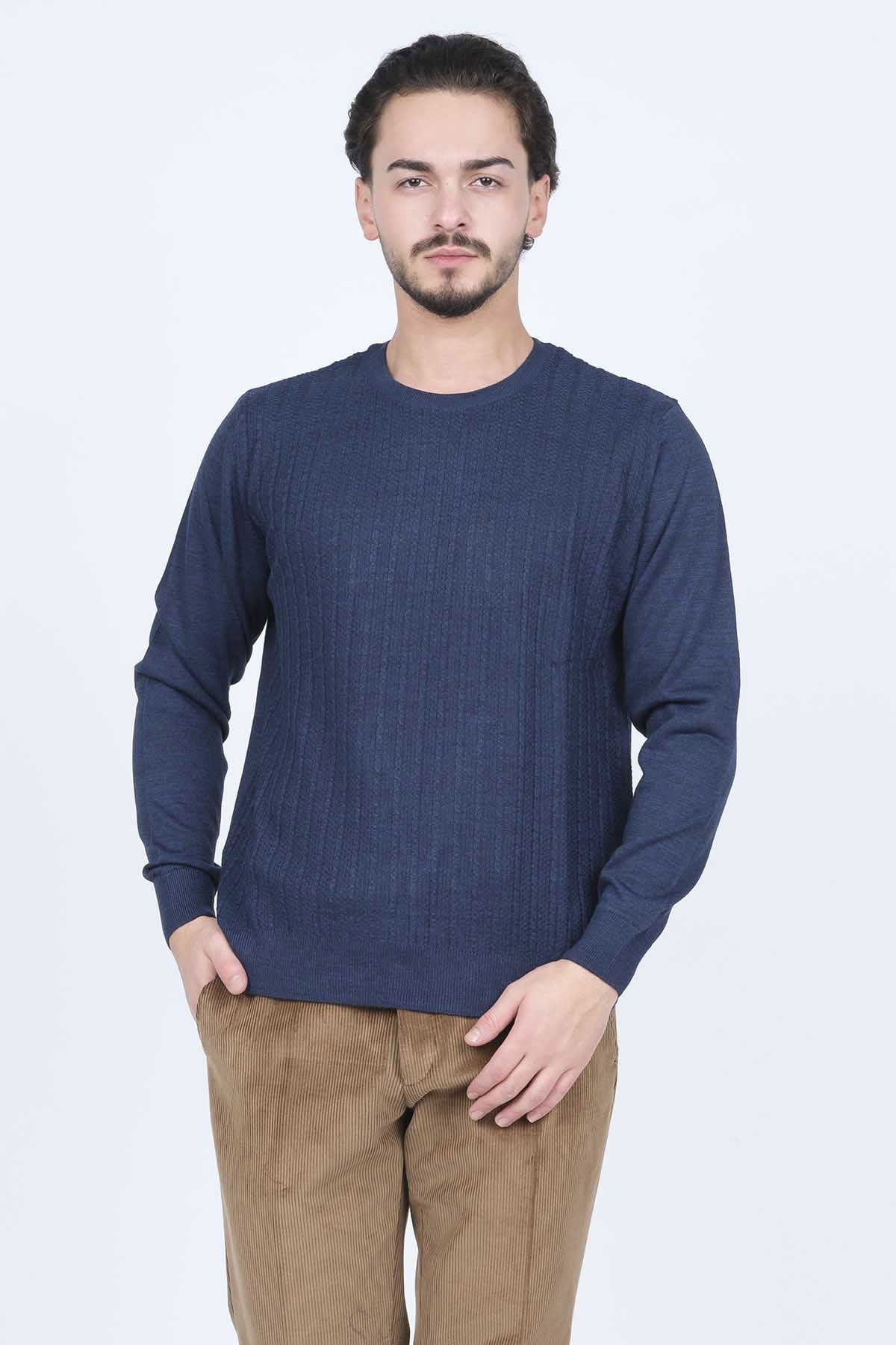 Ateş Triko Erkek Bisiklet Yaka Yün Kazak 6091895 Indigo - 1