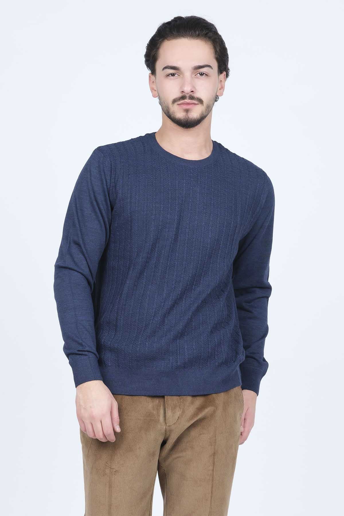 Ateş Triko Erkek Bisiklet Yaka Yün Kazak 6091895 Indigo - 3