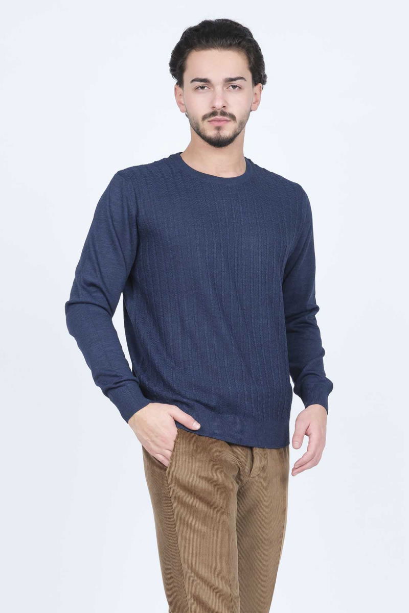 Ateş Triko Erkek Bisiklet Yaka Yün Kazak 6091895 Indigo - 4