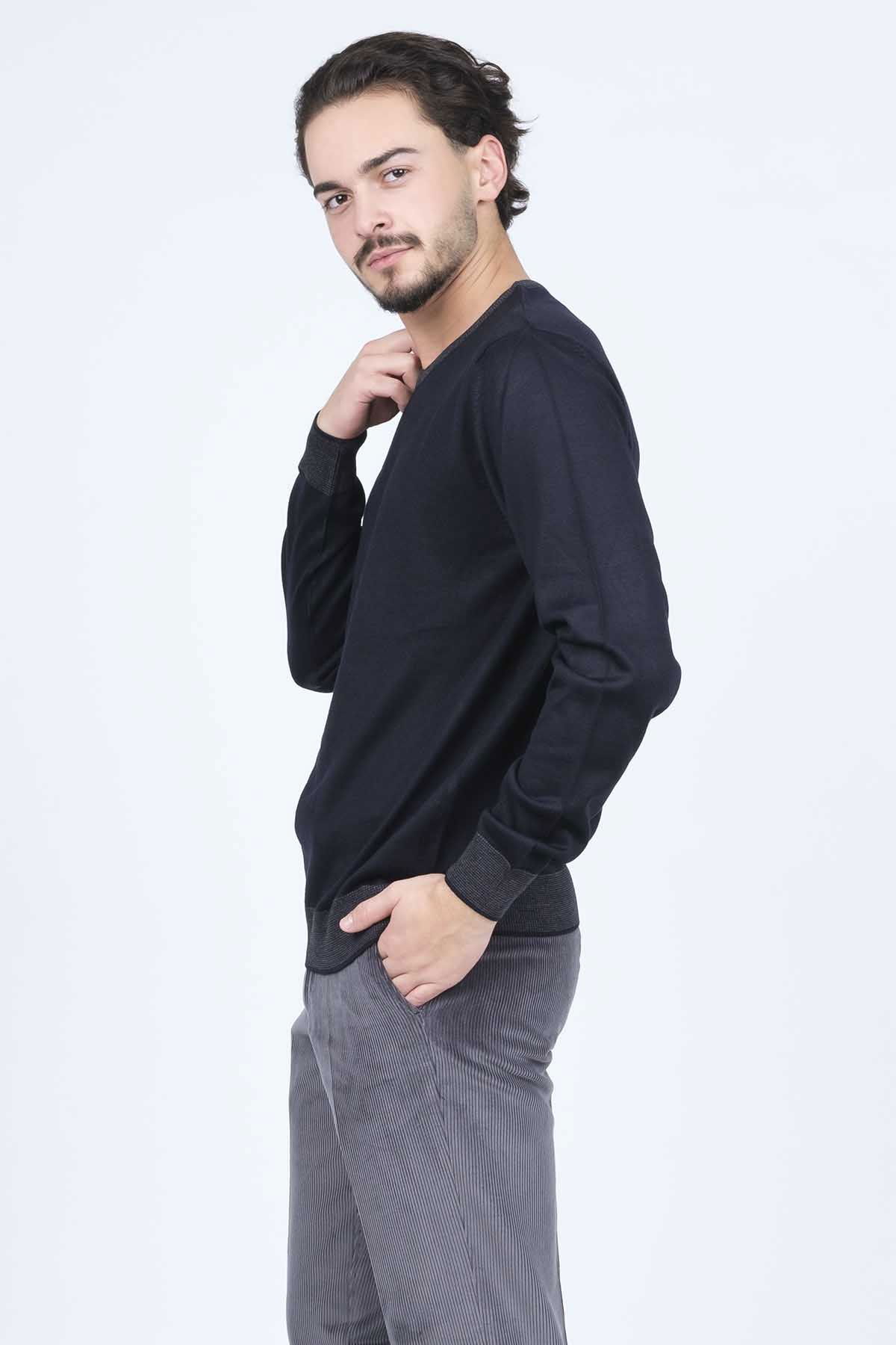 Ateş Triko Erkek Bisiklet Yaka Yün Kazak 6091905 Lacivert - 3