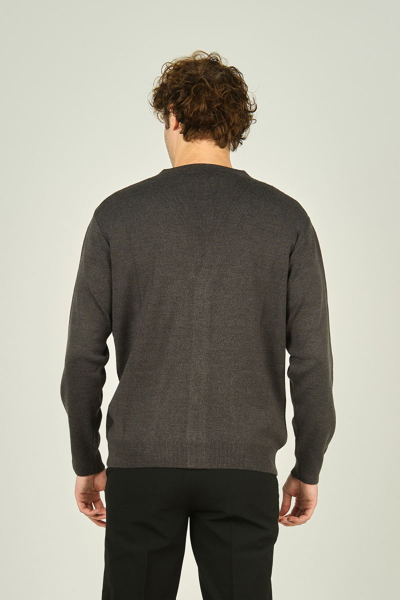 Ateş Triko Erkek Cep Detaylı V Yaka Yün Hırka 4490 Koyu Gri - 4