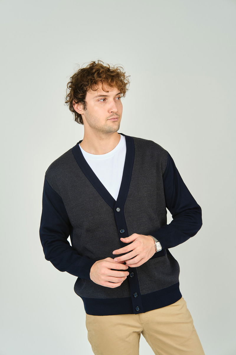 Ateş Triko Erkek Cep Detaylı V Yaka Yün Hırka 4490 Lacivert - 2