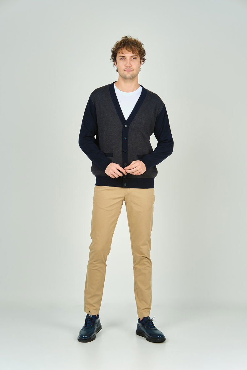 Ateş Triko Erkek Cep Detaylı V Yaka Yün Hırka 4490 Lacivert - 3