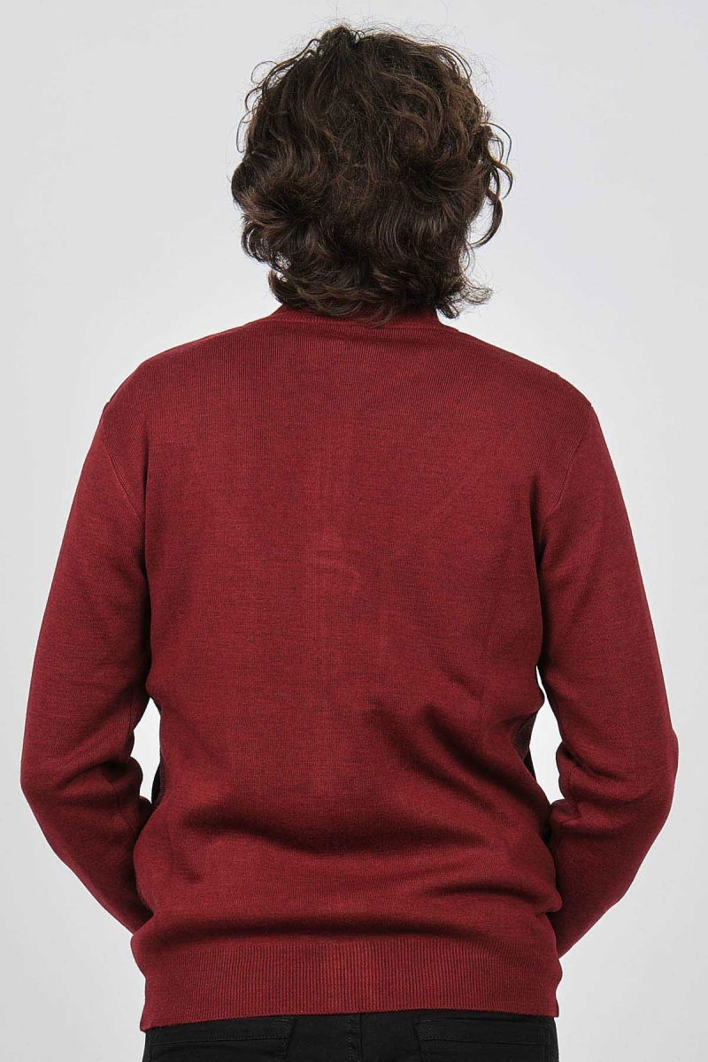Ateş Triko Erkek Fermuarlı Desenli Yün Hırka 6091421 Bordo - 5
