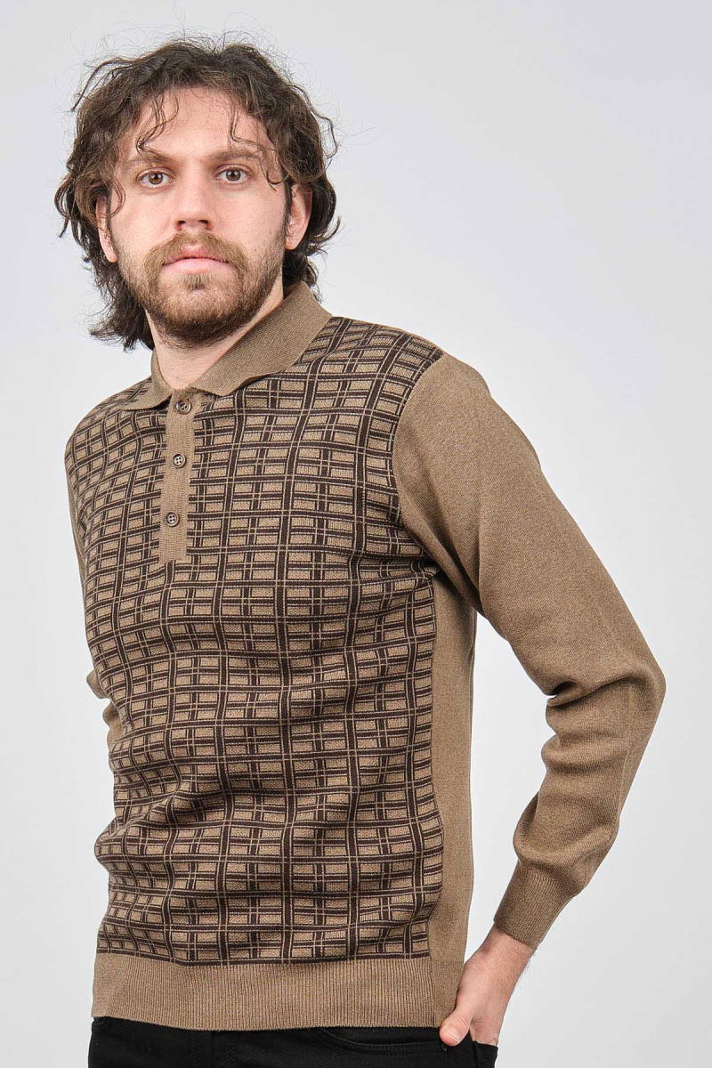 Ateş Triko Erkek Polo Yaka Desenli Yün Kazak 6092101 A.Kahve - 3