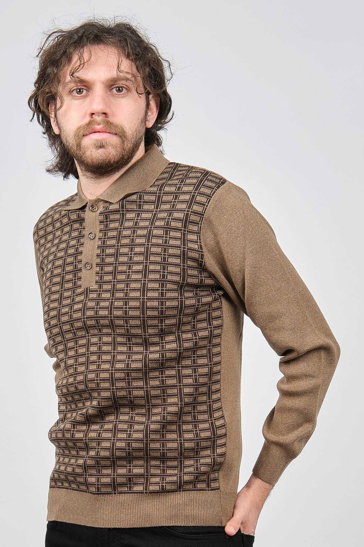 Ateş Triko Erkek Polo Yaka Desenli Yün Kazak 6092101 A.Kahve - 3