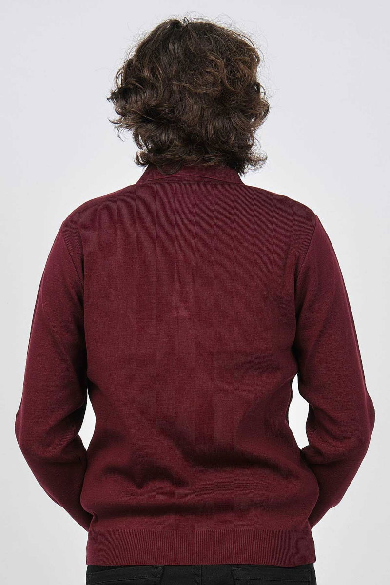 Ateş Triko Erkek Polo Yaka Desenli Yün Kazak 6092101 Bordo - 5