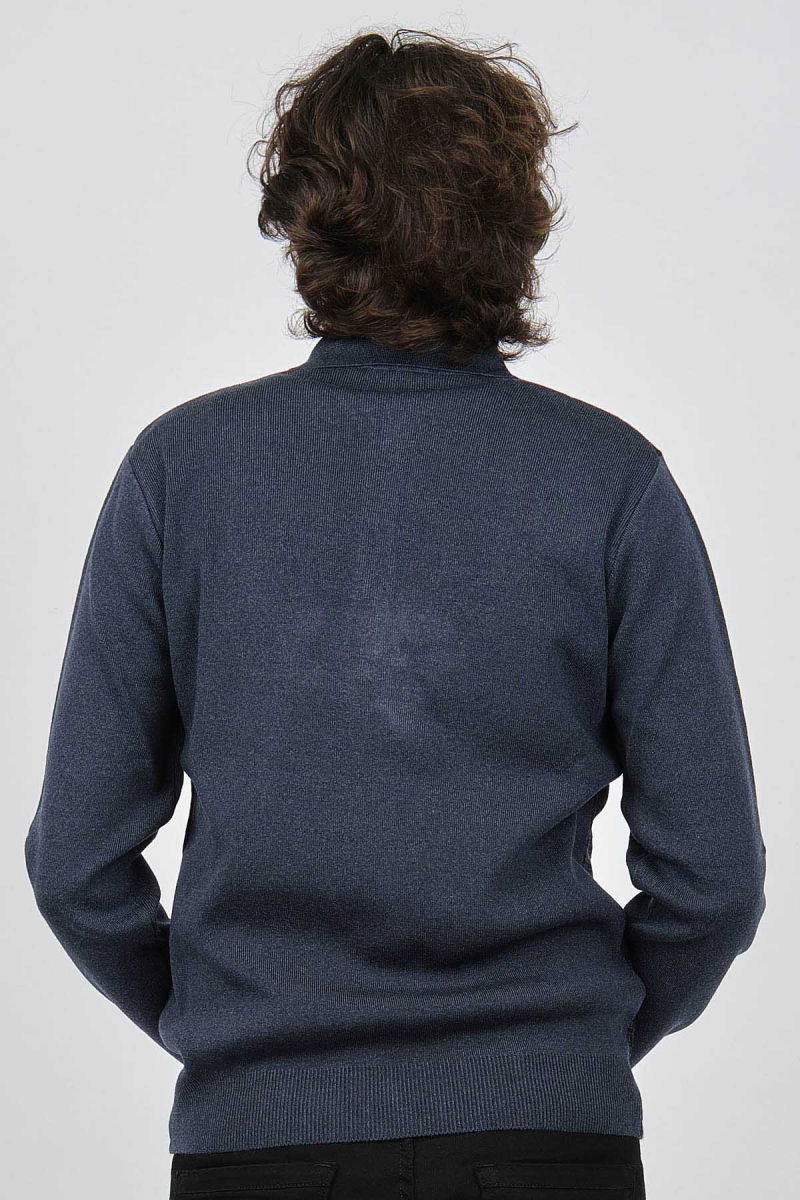 Ateş Triko Erkek Polo Yaka Desenli Yün Kazak 6092101 Indigo - 5