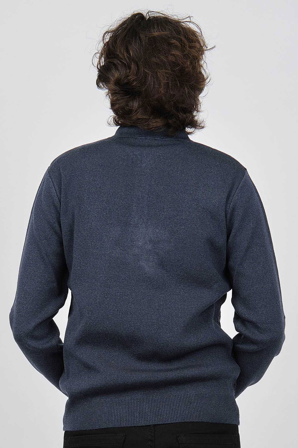 Ateş Triko Erkek Polo Yaka Desenli Yün Kazak 6092101 Indigo - 5