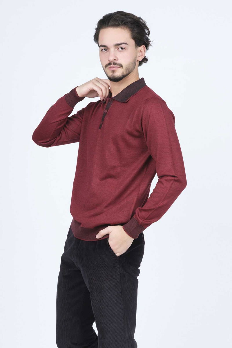 Ateş Triko Erkek Polo Yaka Yün Kazak 6091903 Bordo 