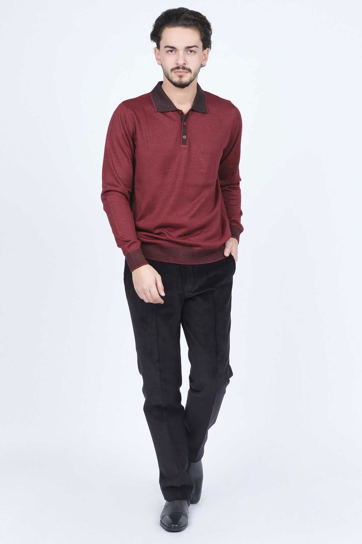 Ateş Triko Erkek Polo Yaka Yün Kazak 6091903 Bordo - 2