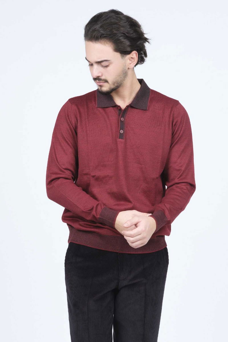 Ateş Triko Erkek Polo Yaka Yün Kazak 6091903 Bordo - 3