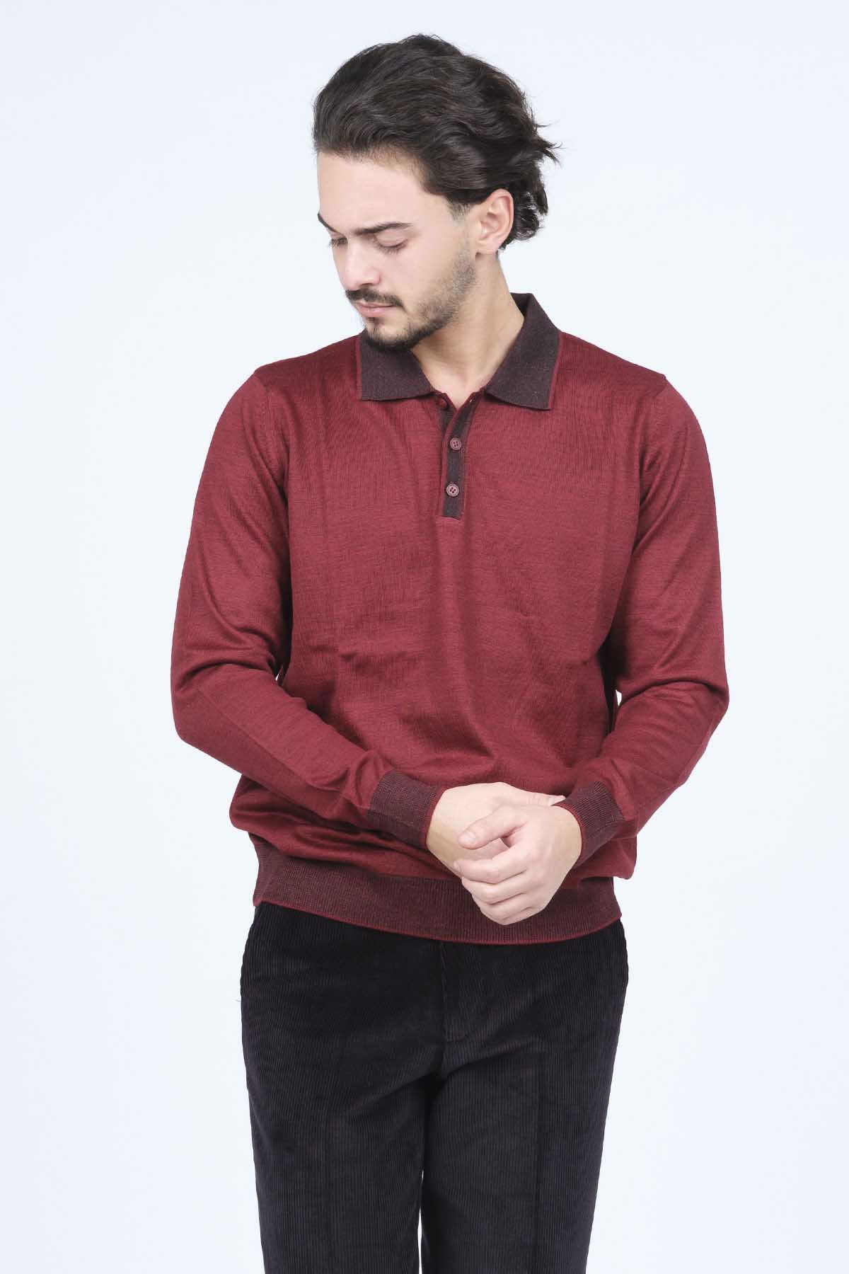 Ateş Triko Erkek Polo Yaka Yün Kazak 6091903 Bordo - 3