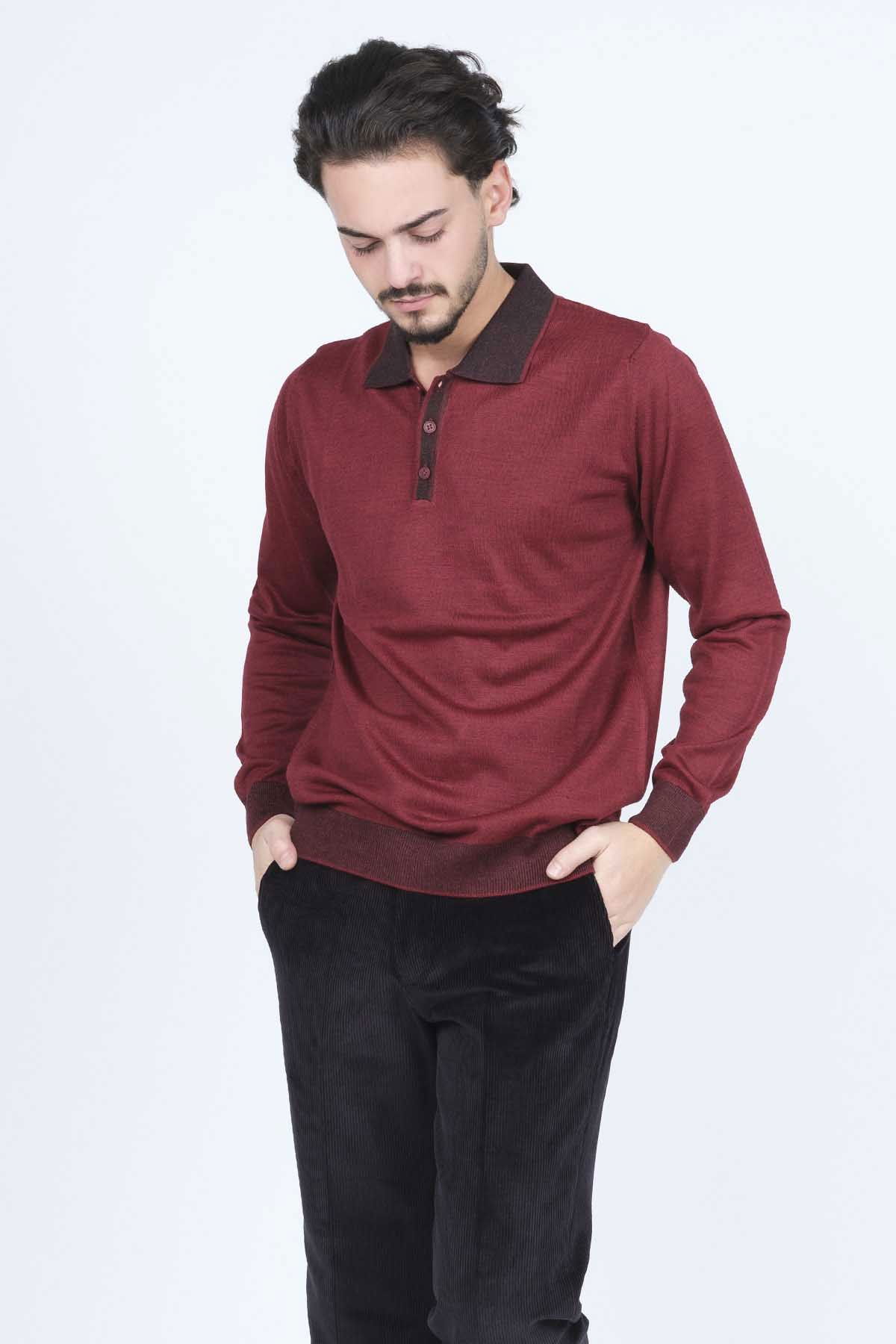 Ateş Triko Erkek Polo Yaka Yün Kazak 6091903 Bordo - 4