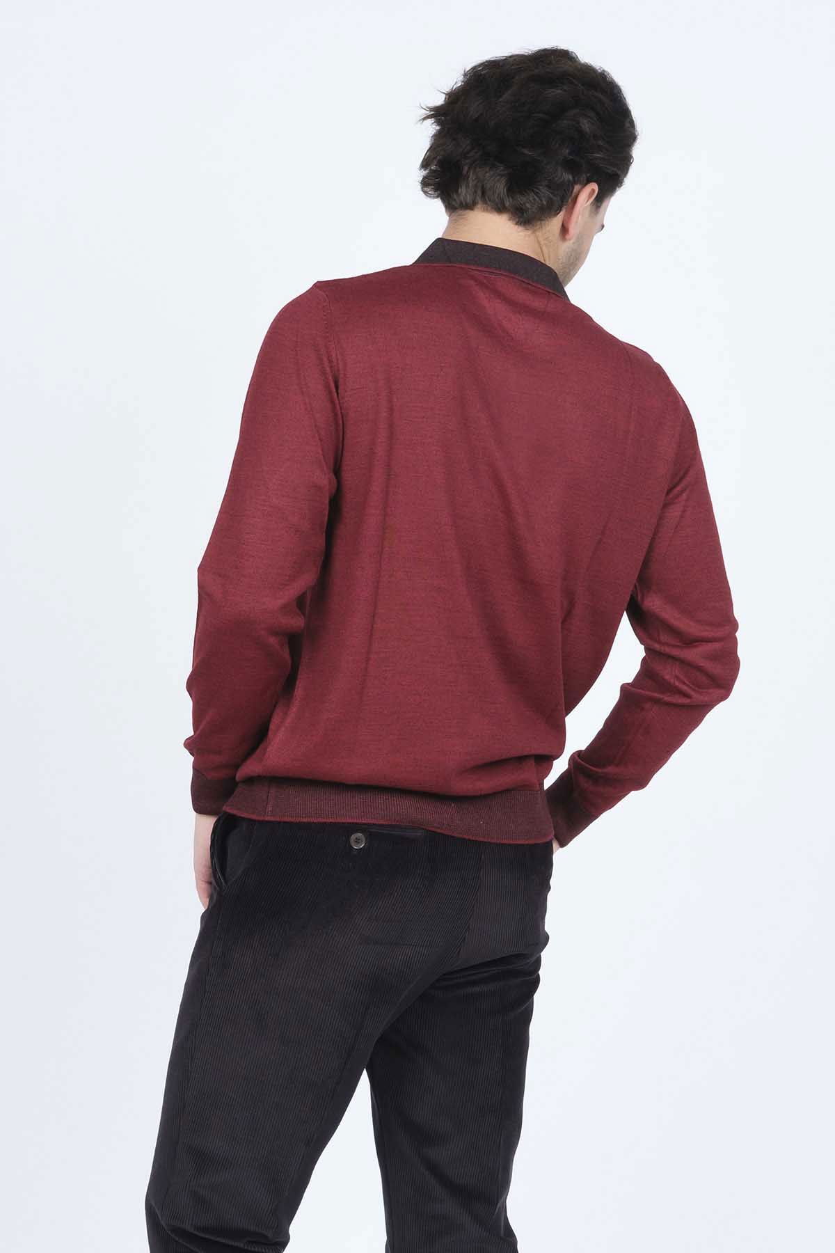 Ateş Triko Erkek Polo Yaka Yün Kazak 6091903 Bordo - 5