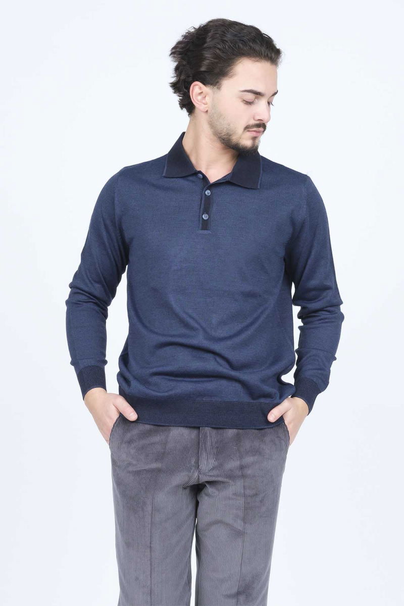 Ateş Triko Erkek Polo Yaka Yün Kazak 6091903 Indigo - 3