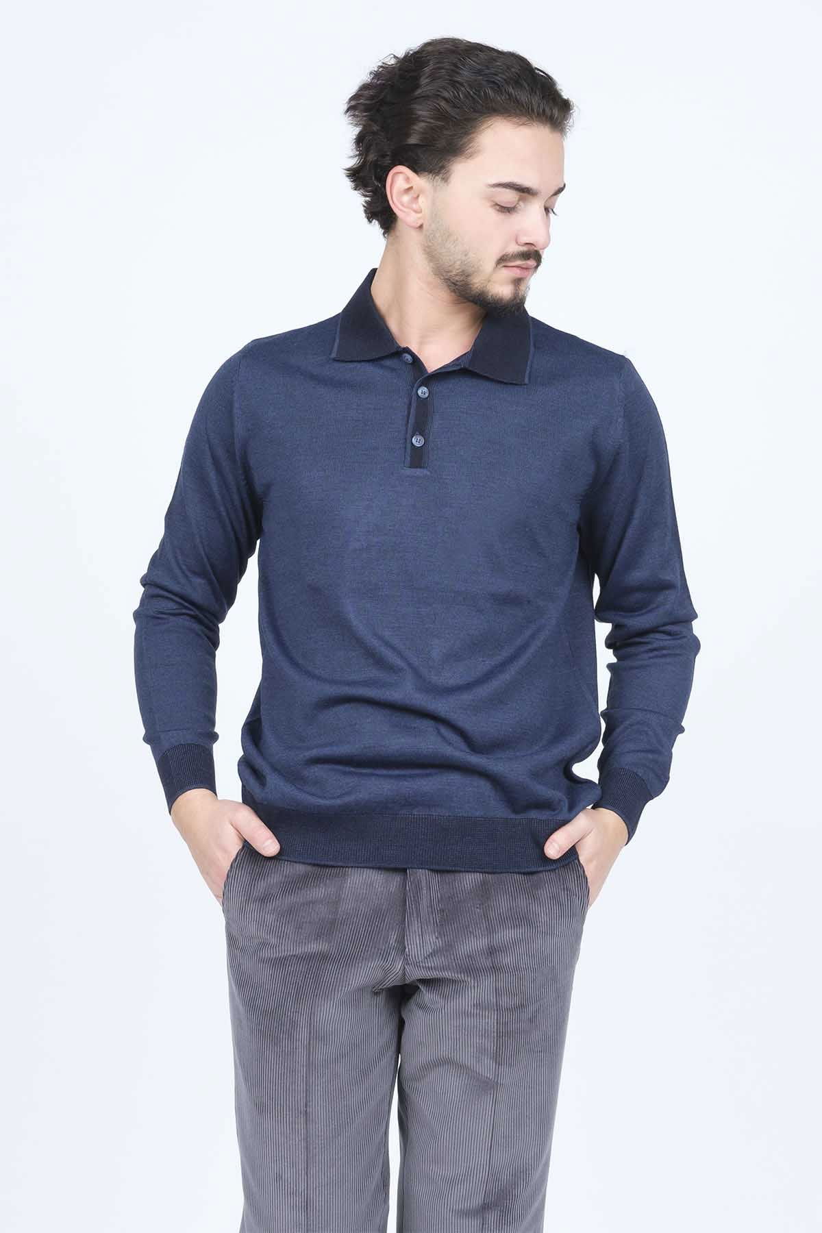 Ateş Triko Erkek Polo Yaka Yün Kazak 6091903 Indigo - 3