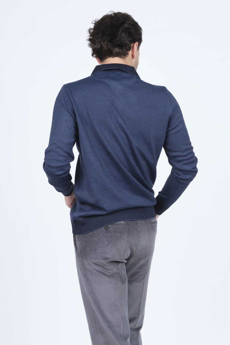 Ateş Triko Erkek Polo Yaka Yün Kazak 6091903 Indigo - 5