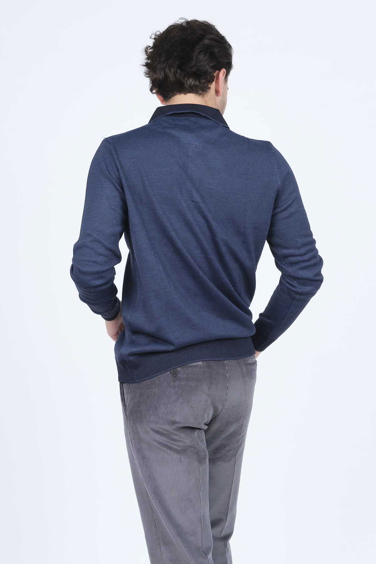 Ateş Triko Erkek Polo Yaka Yün Kazak 6091903 Indigo - 5