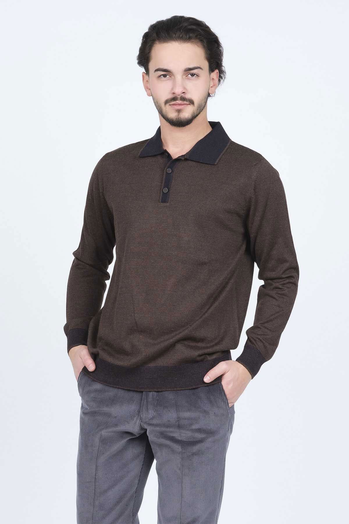 Ateş Triko Erkek Polo Yaka Yün Kazak 6091903 Kahverengi - 1