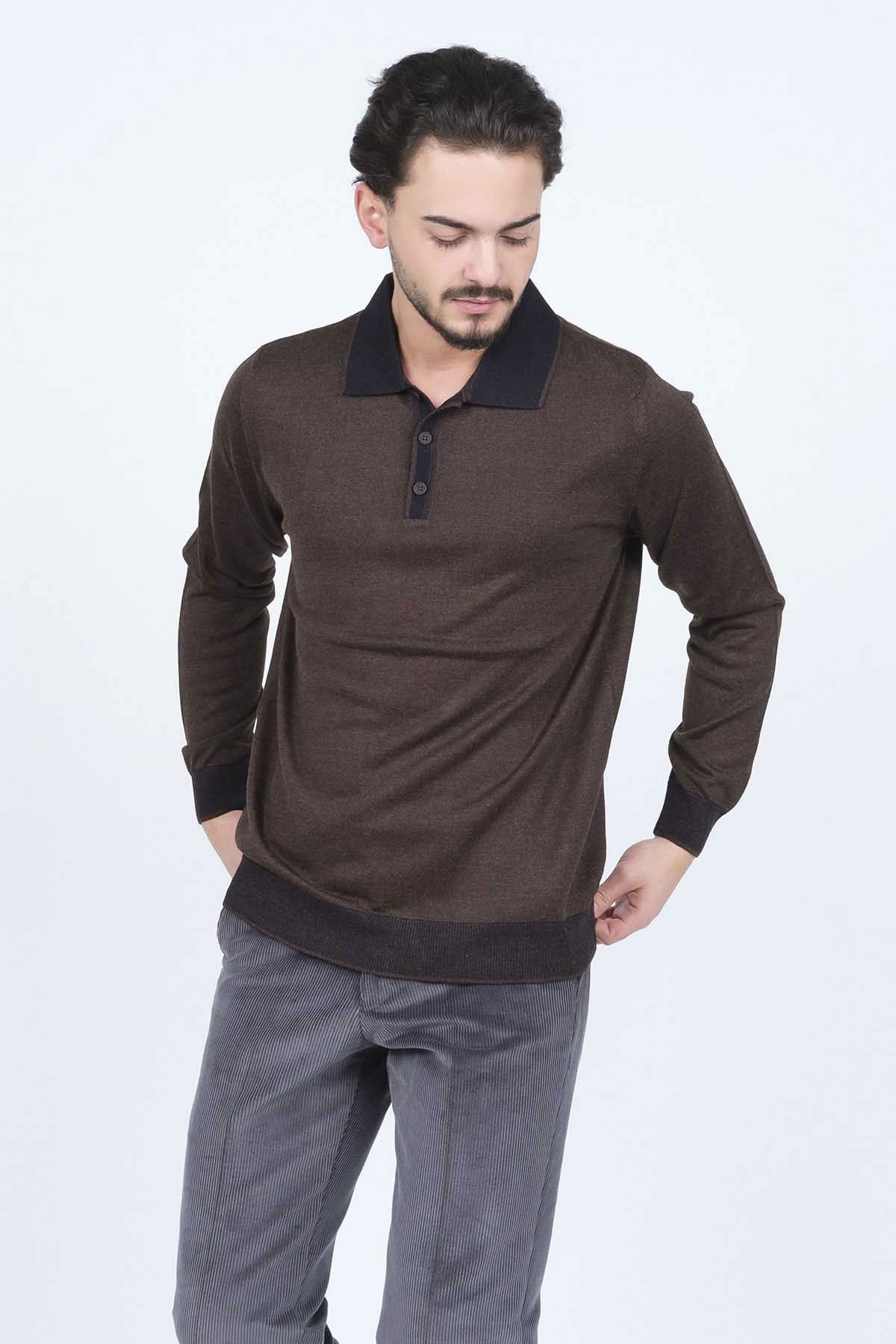 Ateş Triko Erkek Polo Yaka Yün Kazak 6091903 Kahverengi - 3