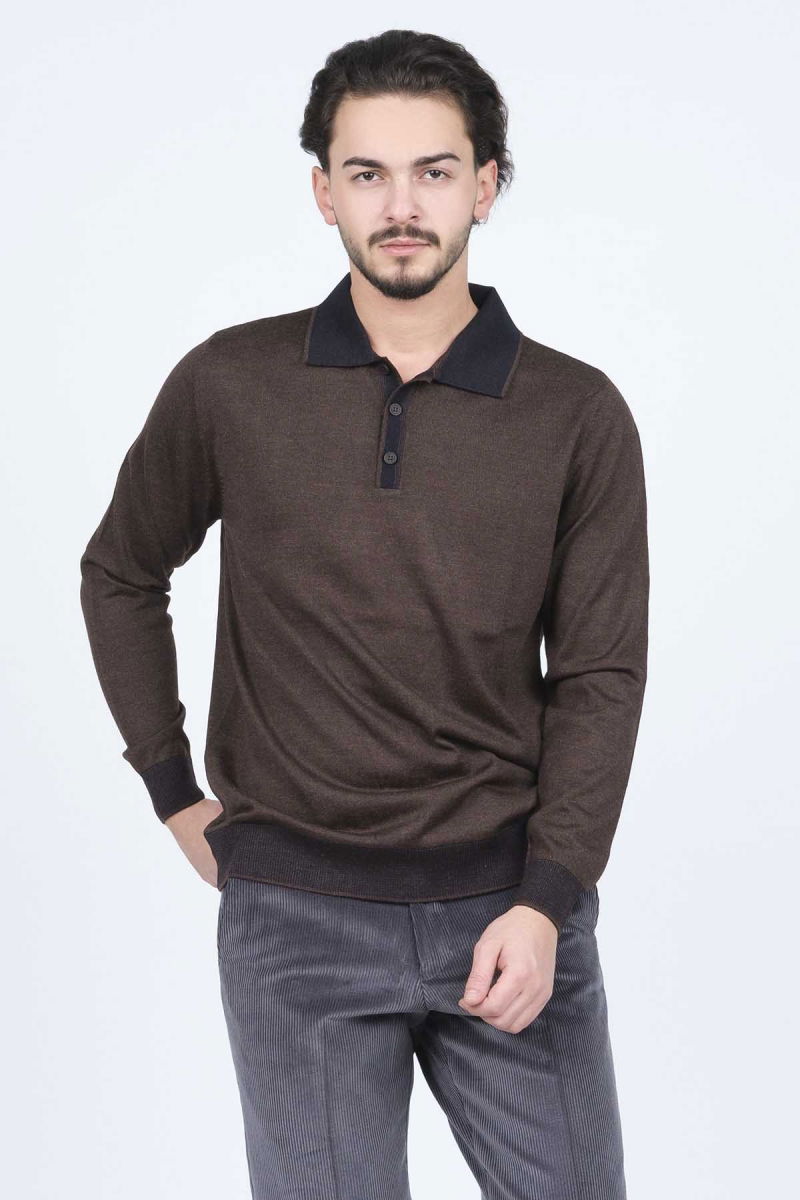 Ateş Triko Erkek Polo Yaka Yün Kazak 6091903 Kahverengi - 4