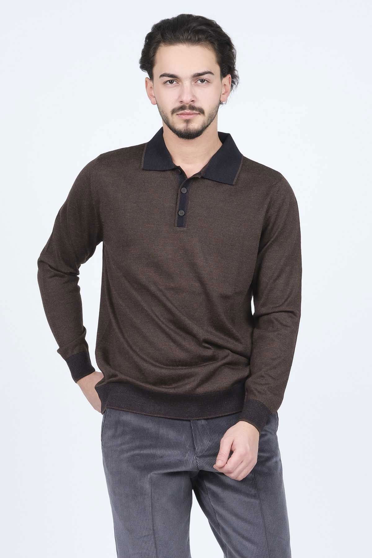 Ateş Triko Erkek Polo Yaka Yün Kazak 6091903 Kahverengi - 4