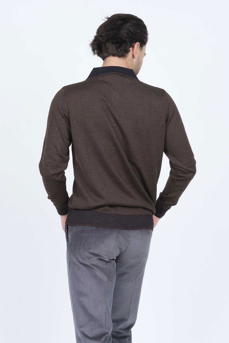 Ateş Triko Erkek Polo Yaka Yün Kazak 6091903 Kahverengi - 5
