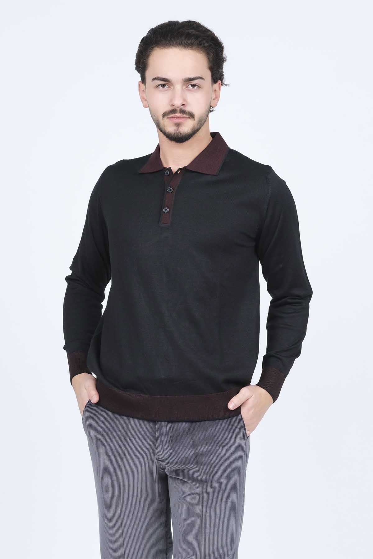 Ateş Triko Erkek Polo Yaka Yün Kazak 6091903 Siyah - 1