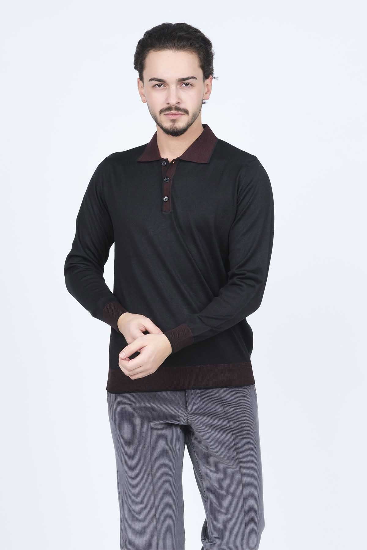 Ateş Triko Erkek Polo Yaka Yün Kazak 6091903 Siyah - 2