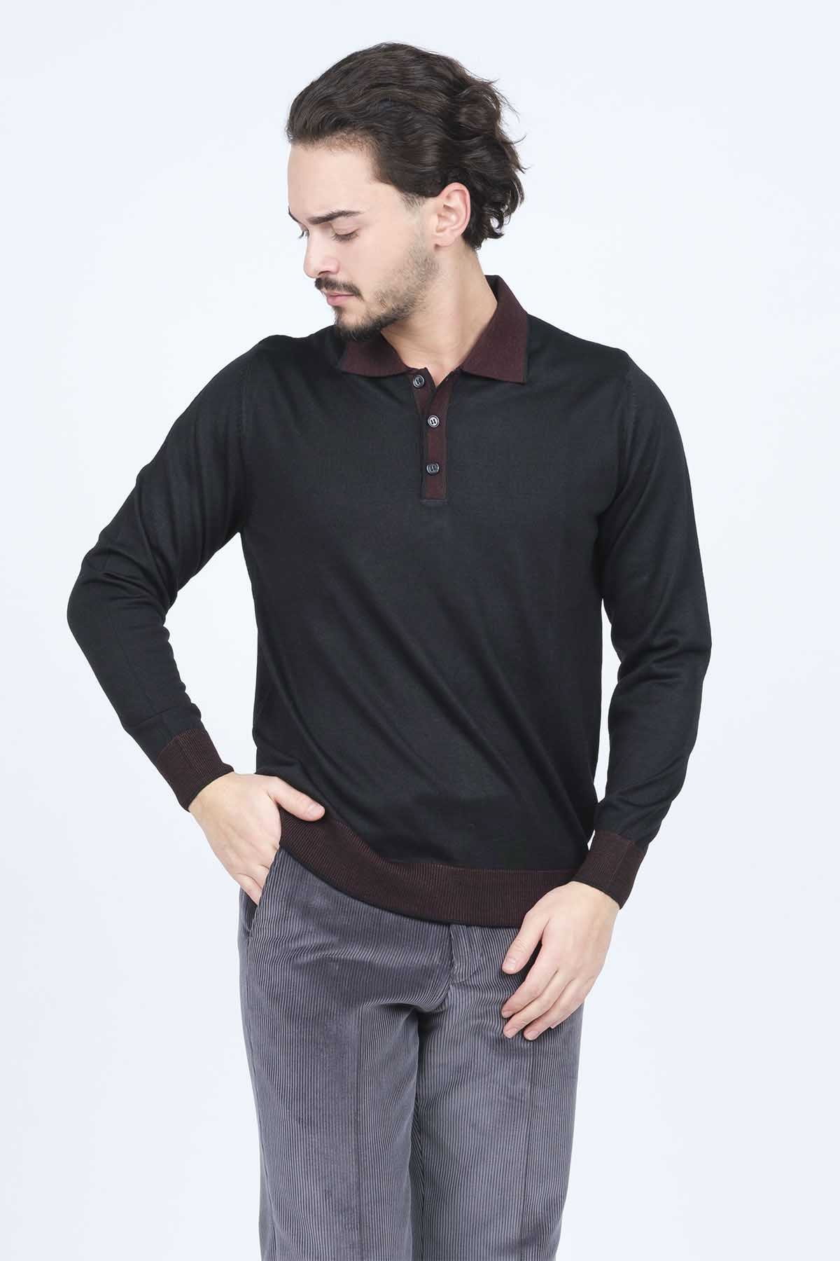Ateş Triko Erkek Polo Yaka Yün Kazak 6091903 Siyah - 3