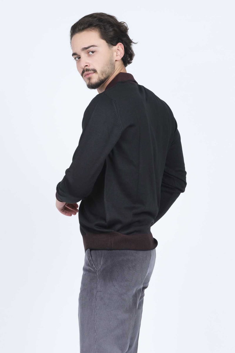 Ateş Triko Erkek Polo Yaka Yün Kazak 6091903 Siyah - 5