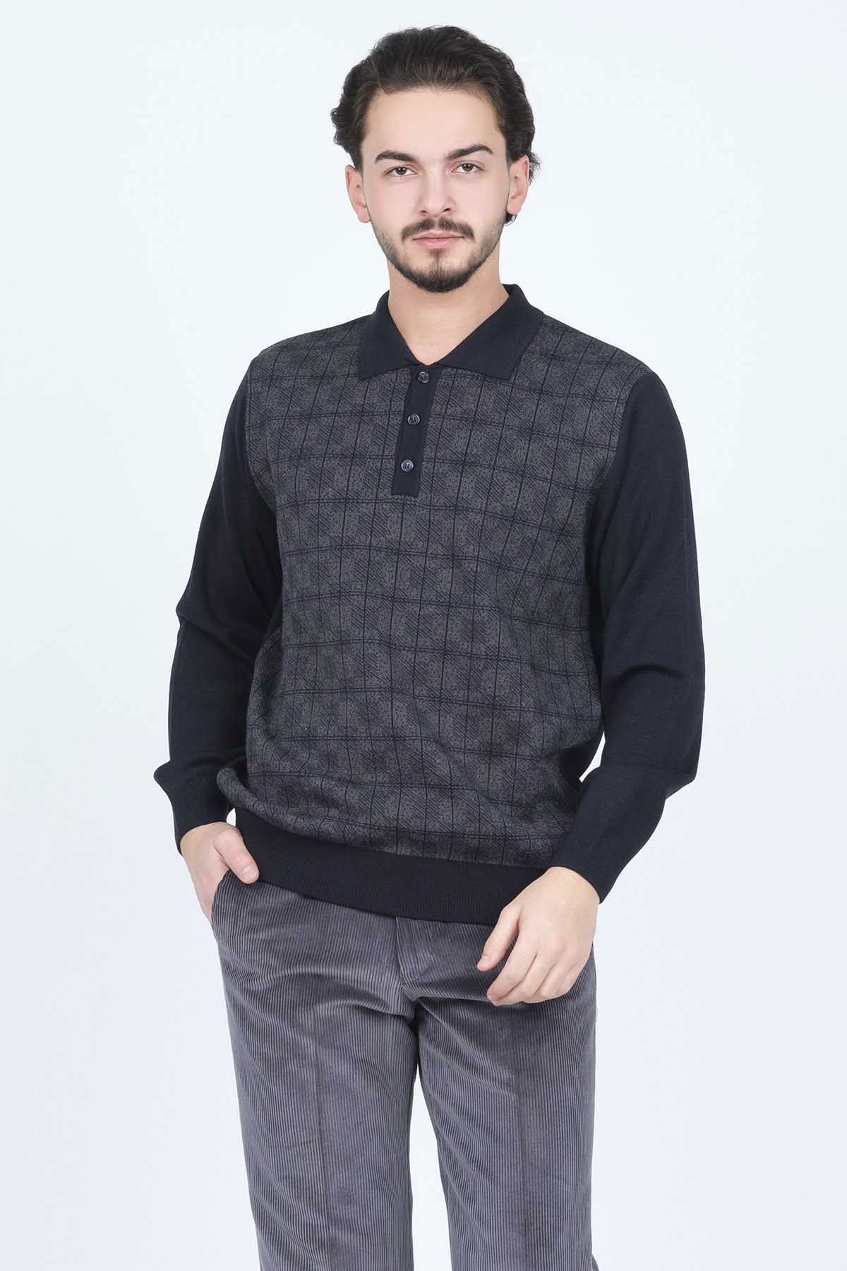 Ateş Triko Erkek Polo Yaka Yün Kazak 6092523 Lacivert - 1