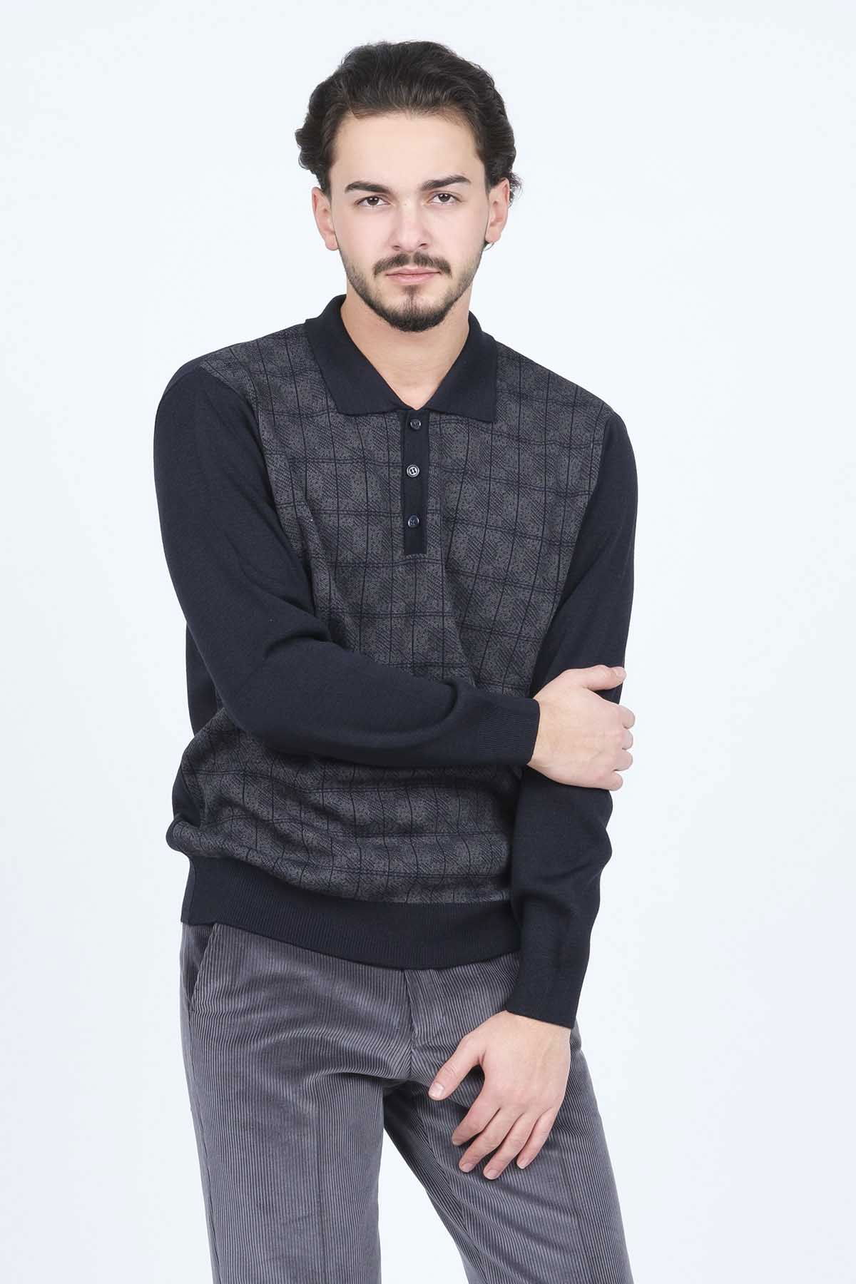 Ateş Triko Erkek Polo Yaka Yün Kazak 6092523 Lacivert - 2