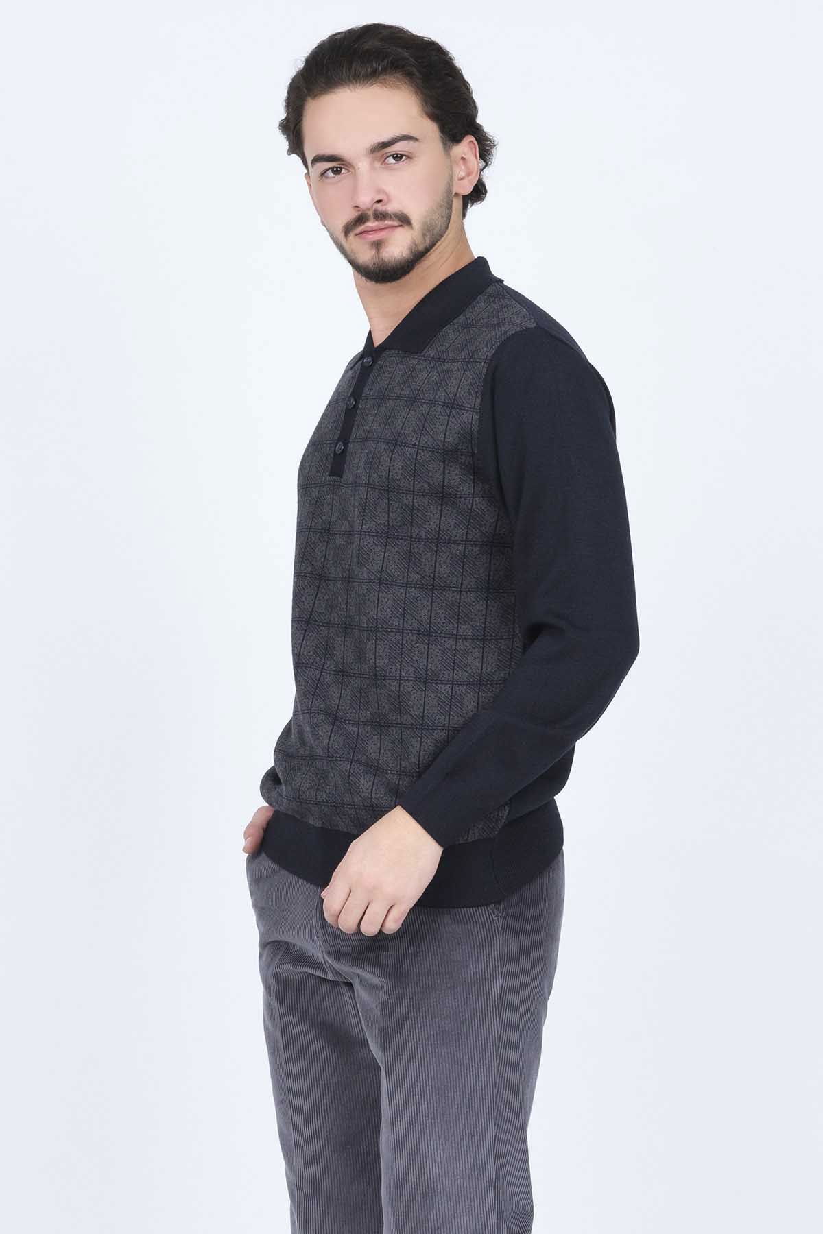 Ateş Triko Erkek Polo Yaka Yün Kazak 6092523 Lacivert - 3