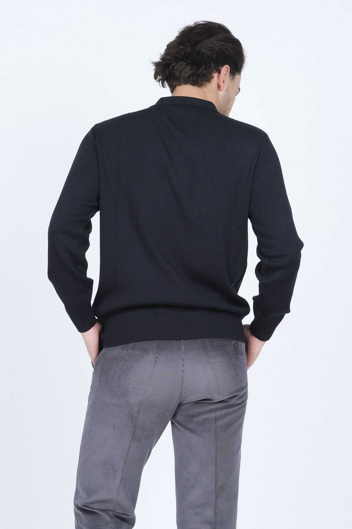 Ateş Triko Erkek Polo Yaka Yün Kazak 6092523 Lacivert - 4