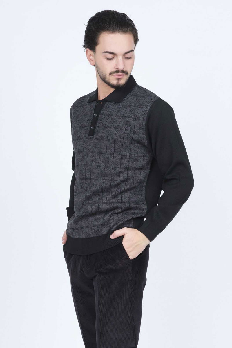 Ateş Triko Erkek Polo Yaka Yün Kazak 6092523 Siyah - 3