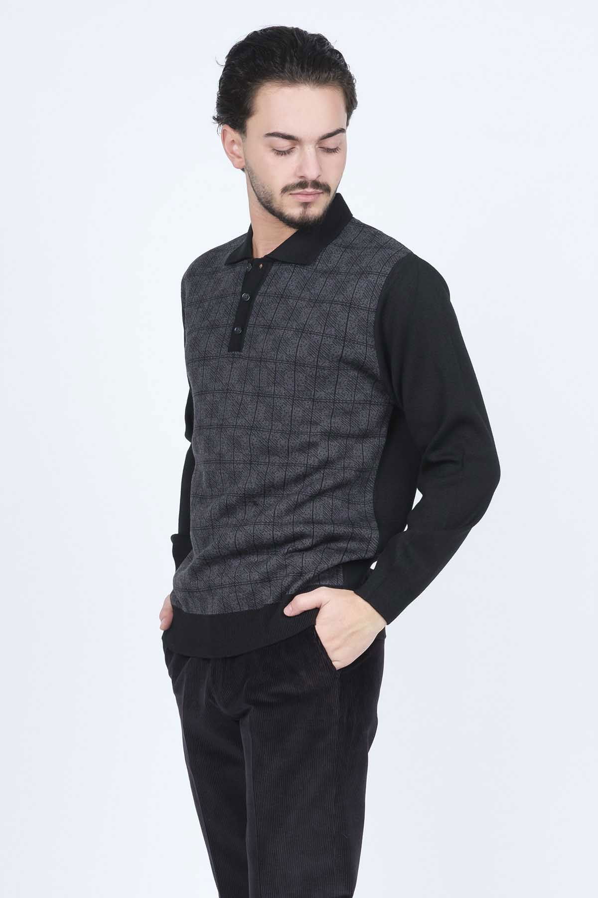 Ateş Triko Erkek Polo Yaka Yün Kazak 6092523 Siyah - 3