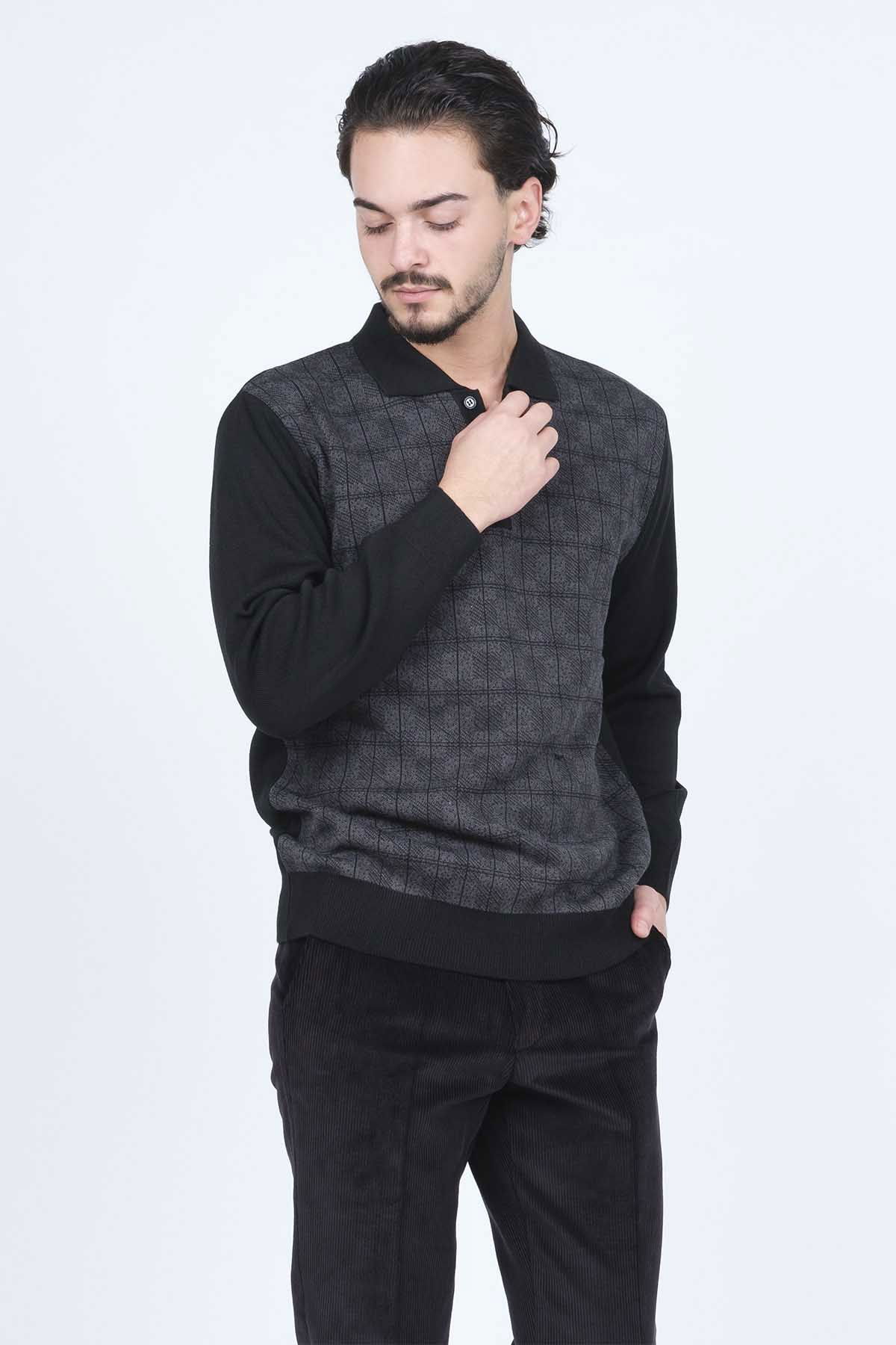 Ateş Triko Erkek Polo Yaka Yün Kazak 6092523 Siyah - 4