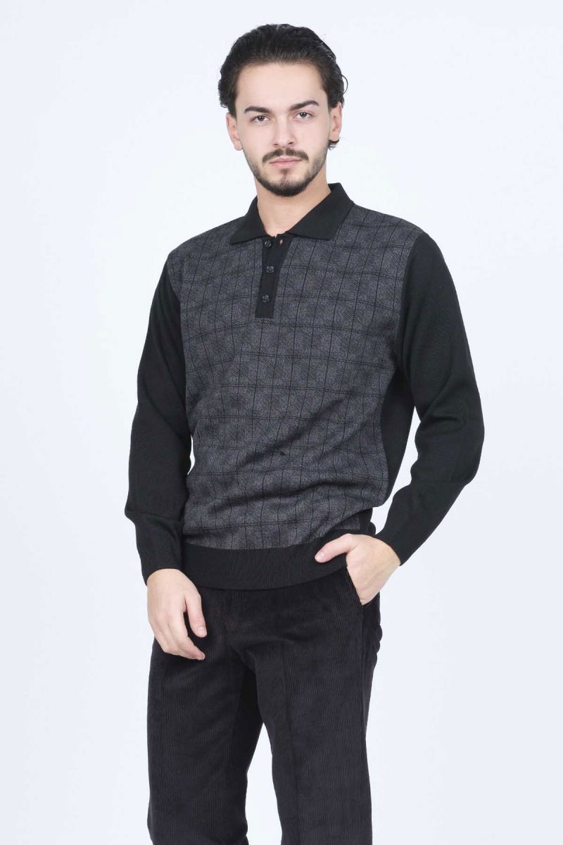 Ateş Triko Erkek Polo Yaka Yün Kazak 6092523 Siyah - 6