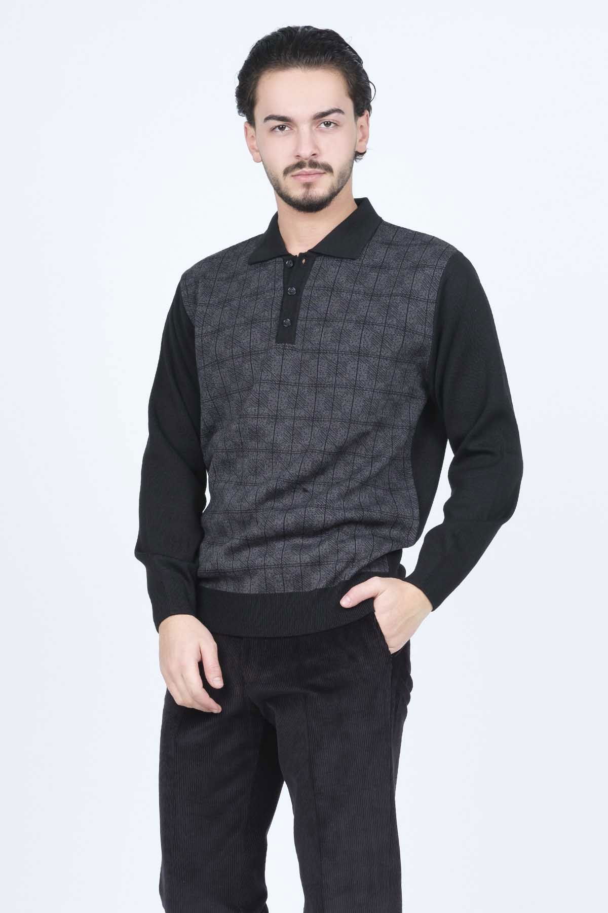 Ateş Triko Erkek Polo Yaka Yün Kazak 6092523 Siyah - 6