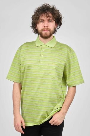 Baila Erkek Cep Detaylı Çizgili Polo Yaka T-Shirt 1196528 Fıstık Yeşili - 3