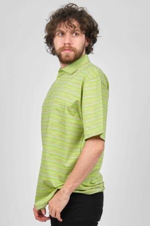 Baila Erkek Cep Detaylı Çizgili Polo Yaka T-Shirt 1196528 Fıstık Yeşili - 4
