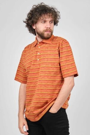 Baila Erkek Cep Detaylı Çizgili Polo Yaka T-Shirt 1196528 Oranj - 1